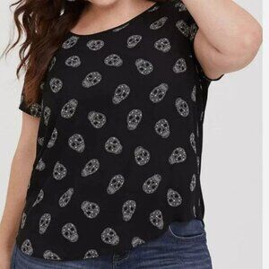 Torrid Black Skull Short Sleeve Shirt Women's Whimsigoth Goth Halloween 2X